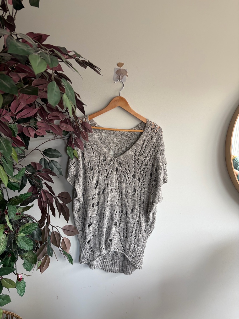 Eileen Fisher Cream Open-Knit Short Sleeve Sweater
